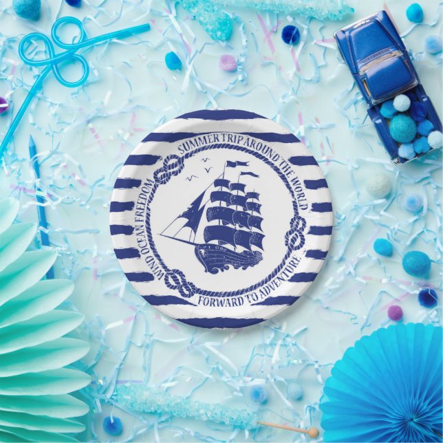 Nautical Emblem With Sailing Ship Paper Plate (Party)