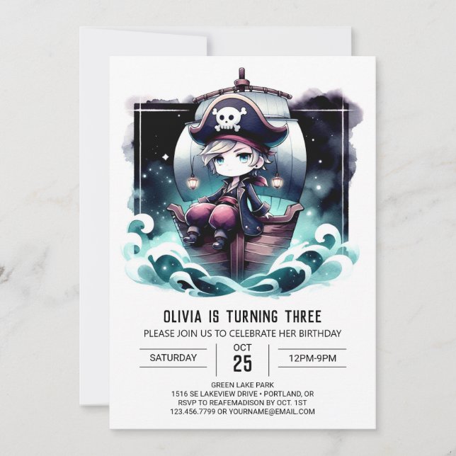 Nautical Enchanted Pirate Birthday Invitation (Front)