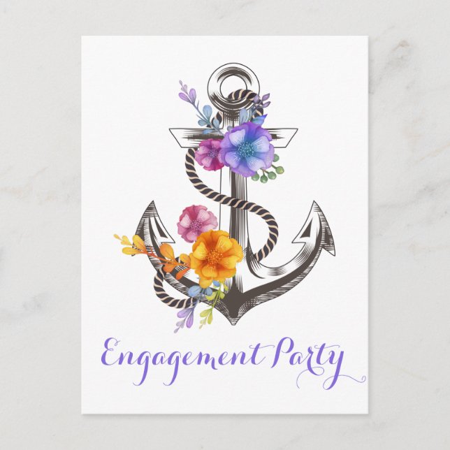 Nautical Engagement Party Floral Anchor Wedding Postcard (Front)