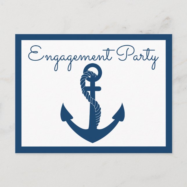 Nautical Engagement Party Navy Blue Anchor Wedding Invitation Postcard (Front)