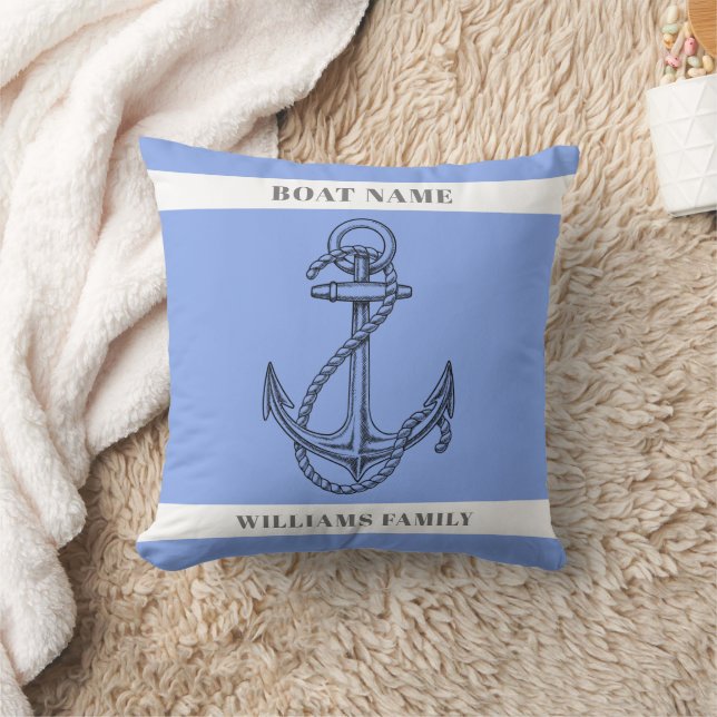 "Nautical Escape" Personalised Boat Name Anchor  Cushion (Blanket)