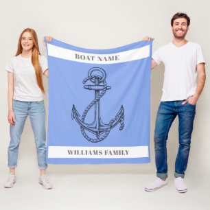 "Nautical Escape" Personalised Boat Name Anchor Fleece Blanket