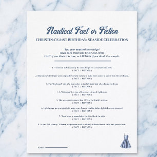 Nautical Fact or Fiction Birthday Party Game Sheet