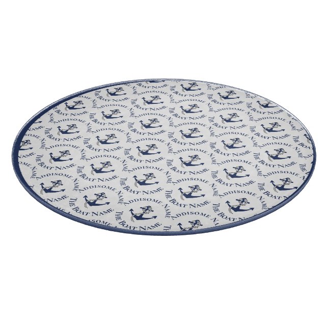 Nautical Family Boat Name Navy Anchor   Cutting Board (Corner)