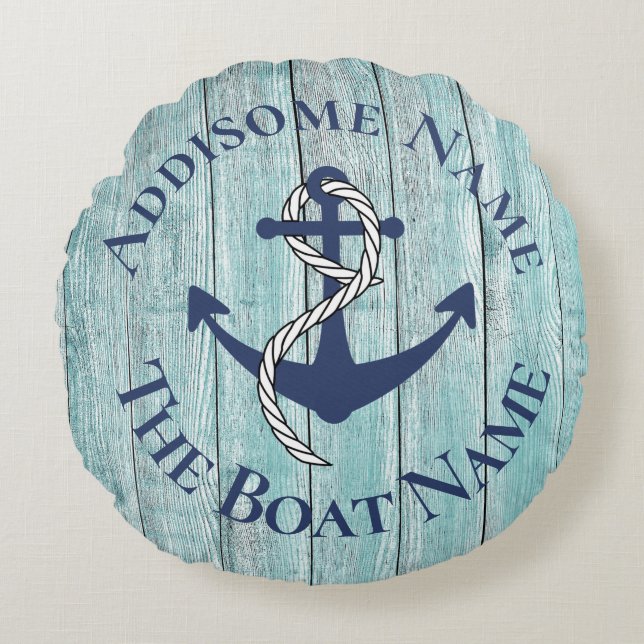 Nautical Family Boat Name Navy Anchor  Round Cushion (Front)
