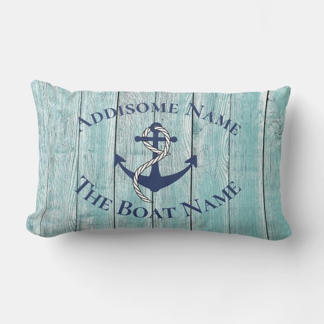 Nautical Family Boat Name Navy Anchor   Throw Pill Lumbar Cushion (Front)