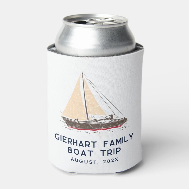 Nautical Family Boat Trip Sailing Personalised Can Cooler (Can Front)