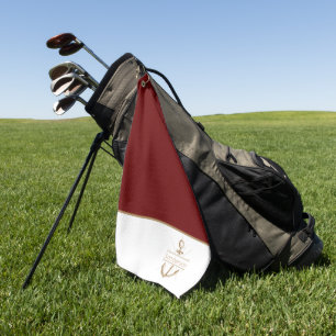  Nautical Family Monogram Burgundy Gold Anchor  Golf Towel