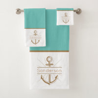 Nautical Family Monogram Teal Blue Gold Anchor