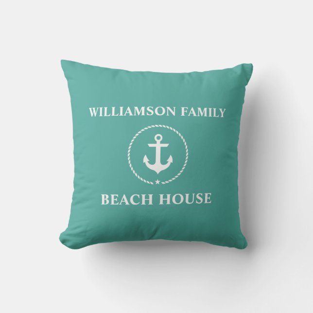 Nautical Family Name Beach House Cushion (Front)
