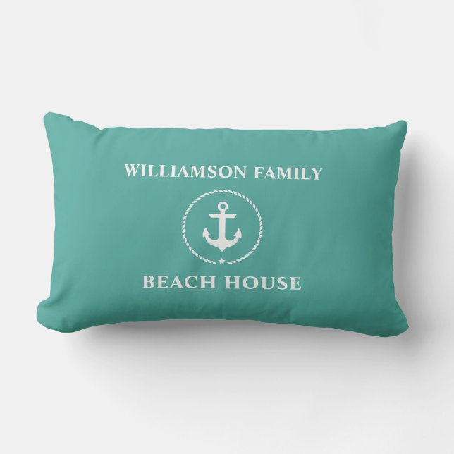 Nautical Family Name Beach House Lumbar Cushion (Front)