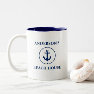 Nautical Family Name Beach House Navy Blue Anchor Two-Tone Coffee Mug