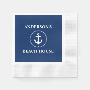 Nautical Family Name Beach House Navy Blue C Napkin