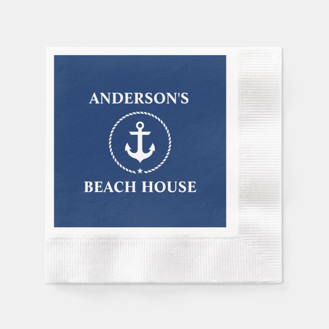 Nautical Family Name Beach House Navy Blue C Napkin (Front)