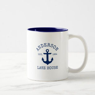 Nautical Family Name Lake House Blue Anchor B Two-Tone Coffee Mug