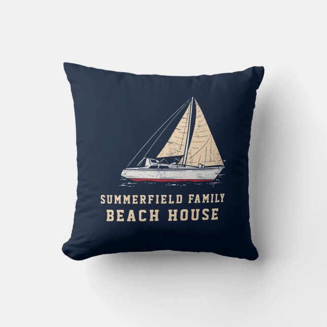 Nautical Family Vacation Beach House Custom Cushion (Front)