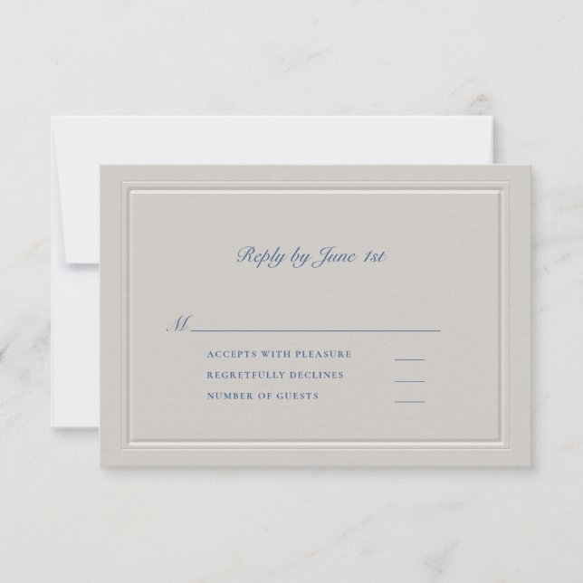 Nautical Faux Embossed Blue Modern Classic Wedding RSVP Card (Front)
