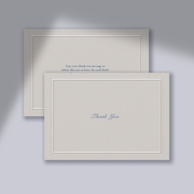 Nautical Faux Embossed Blue Modern Classic Wedding Thank You Card (wedding thank you card traditional classic formal faux embossed nautical double frame)