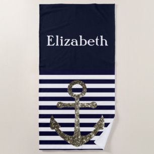 Nautical Faux Glitter Name Anchor Towel