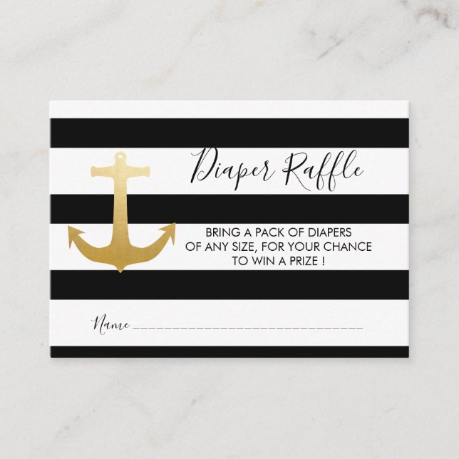 Nautical Faux Gold Foil Anchor | Diaper Raffle Enclosure Card (Front)