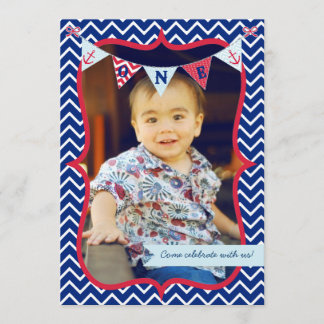 Nautical First Birthday Boy Photo Party Invitation