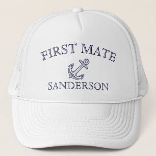 Nautical First Mate Anchor Boat Name Navy baseball Trucker Hat