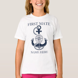 Nautical First Mate Boat Name Blue Anchor T-Shirt