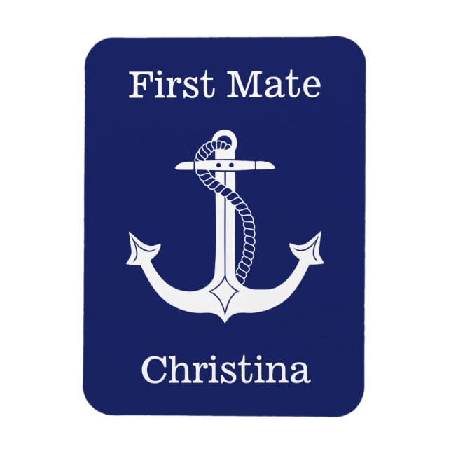 Nautical First Mate White Anchor Personalised Magnet (Vertical)