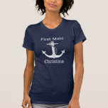 Nautical First Mate White Anchor Personalised T-Shirt<br><div class="desc">Personalise this nautical first mate's shirt with your name.  Design features a drawing of a white anchor with rope.</div>