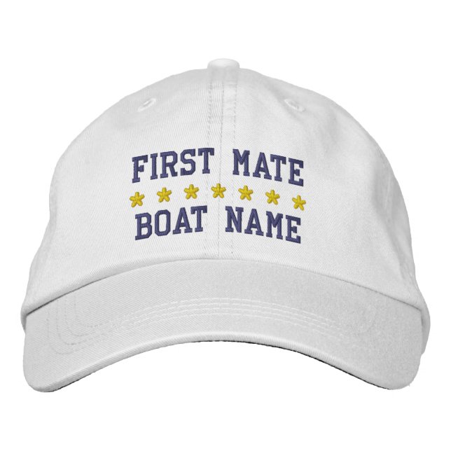Nautical First Mate Your Boat Name White Cap (Front)