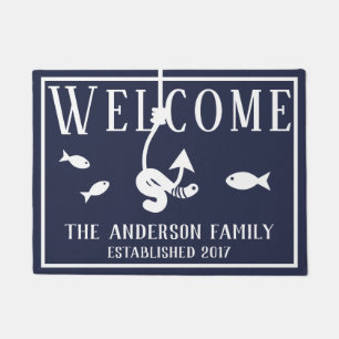Nautical Fish Hook & Fish Personalised Doormat