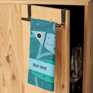 Nautical Fish Pattern Boat Name Tea Towel