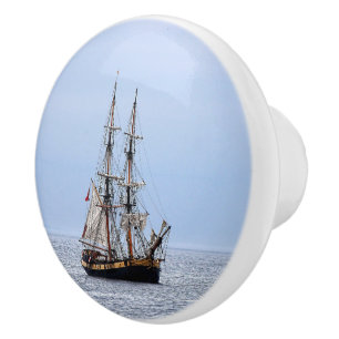 Nautical Fishing Boat Blue Skies Ceramic Knob