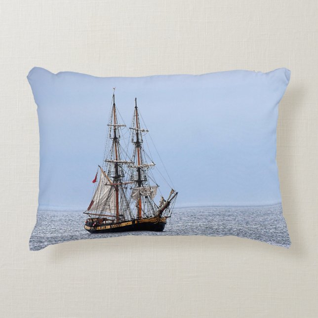 Nautical Fishing Boat Blue Skies Decorative Cushion (Front)