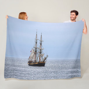 Nautical Fishing Boat Blue Skies Fleece Blanket