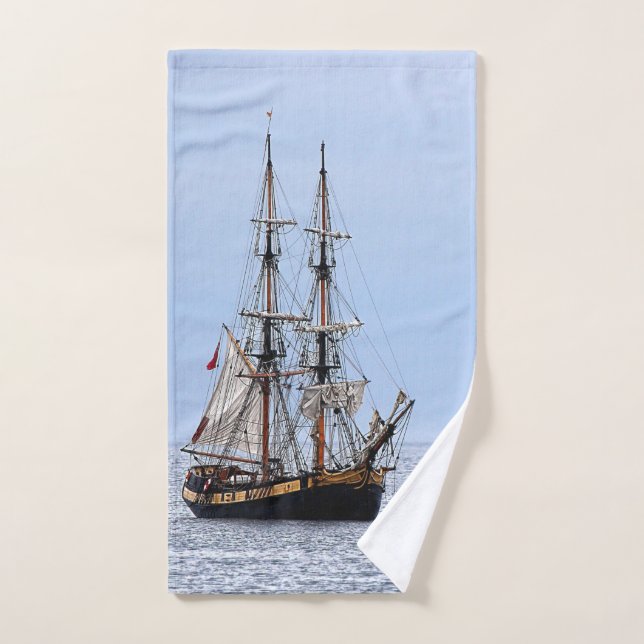 Nautical Fishing Boat Blue Skies Hand Towel (Hand Towel)