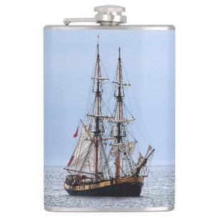 Nautical Fishing Boat Blue Skies Hip Flask
