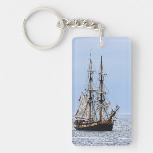 Nautical Fishing Boat Blue Skies Key Ring