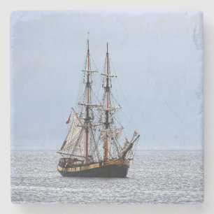 Nautical Fishing Boat Blue Skies Stone Coaster