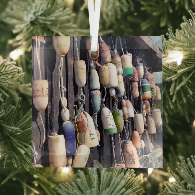 Nautical Fishing Buoys on Rustic Building Glass Tree Decoration (Insitu)