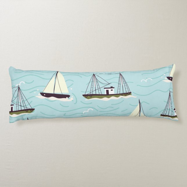 Nautical fishing pattern poster throw pillow ceram (Back)