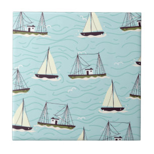 Nautical fishing pattern poster throw pillow tile