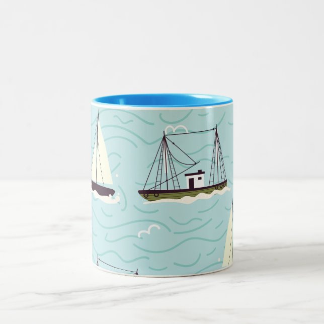Nautical fishing pattern Two-Tone coffee mug (Center)