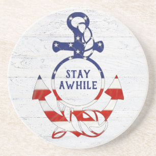 Nautical Flag Anchor on Wood Coaster