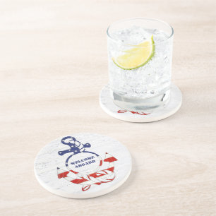 Nautical Flag Anchor on Wood Coaster