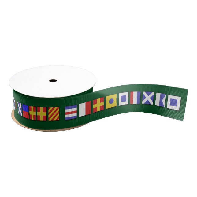 Nautical Flags Merry Christmas Ribbon Grosgrain Ribbon (Spool)