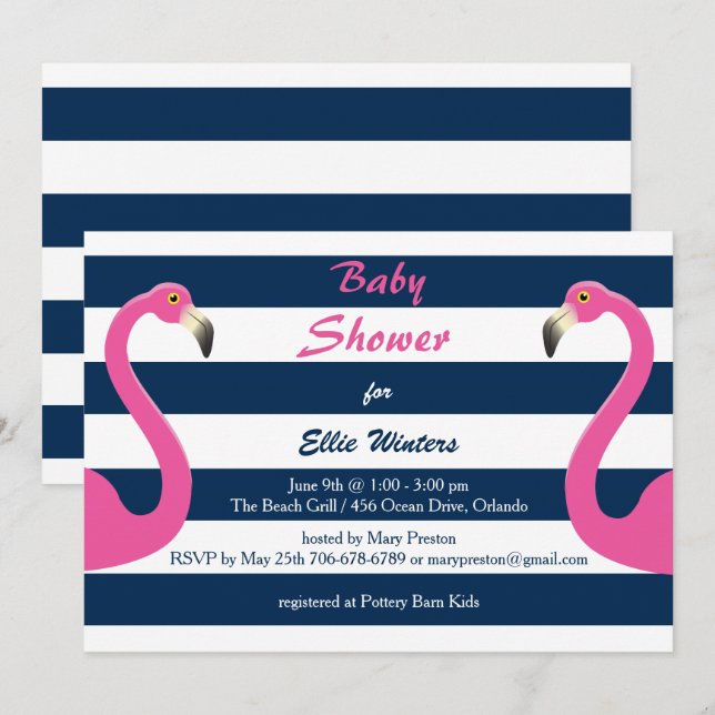 Nautical Flamingo Baby Shower Invitation (Front/Back)