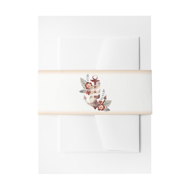 Nautical Floral Anchor Beach Wedding Invitation Belly Band (Front Example)