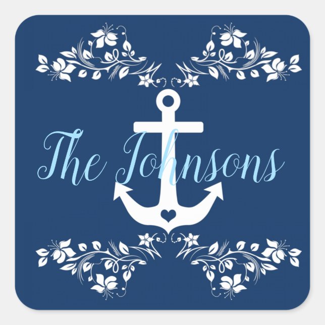 Nautical Floral & Anchor Square Sticker (Front)