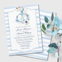 Nautical Floral Anchor Watercolor Stripes Wedding